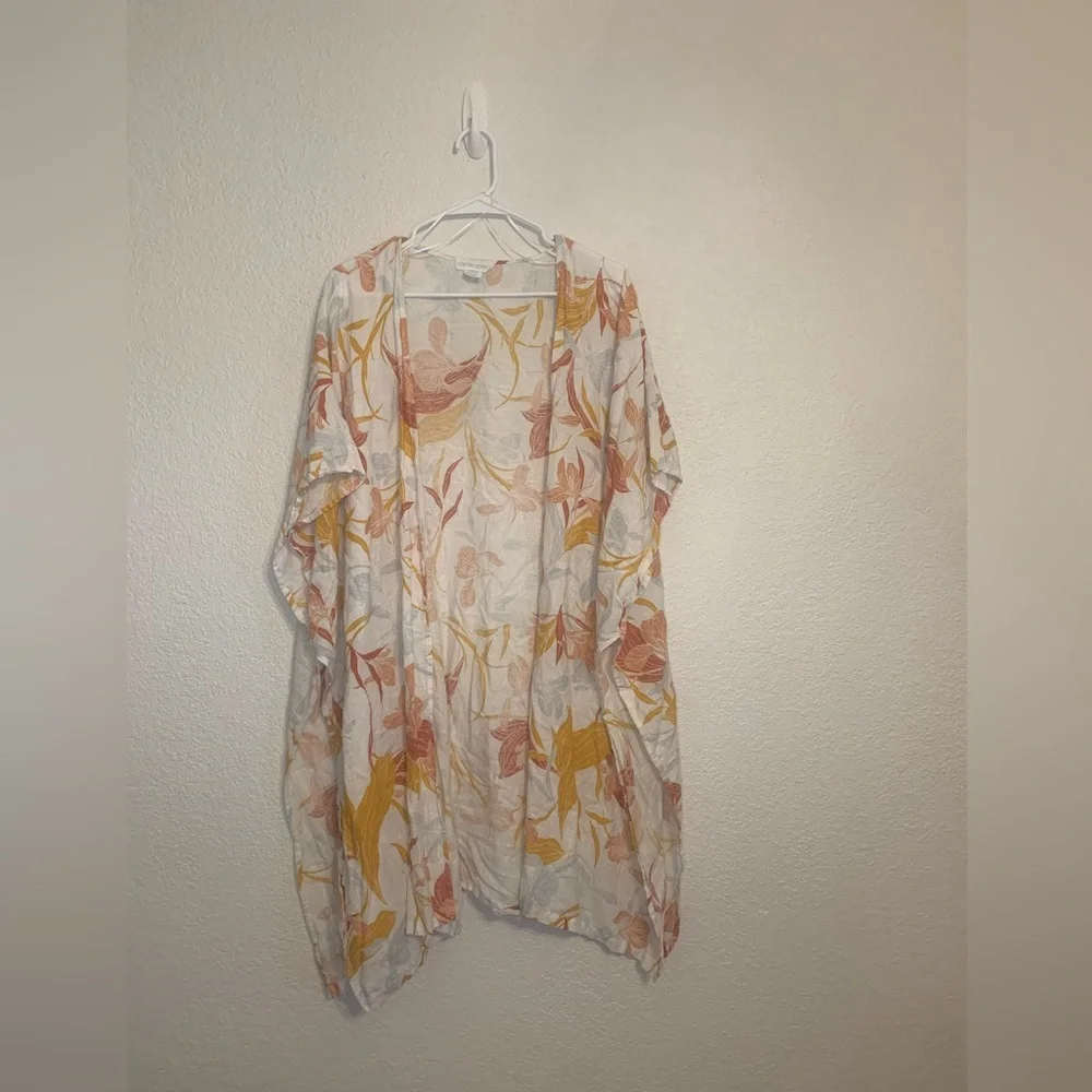 Cynthia Rowley Women’s One Size  Linen Open Kimono Floral Tropical Beach - Picture 2 of 8
